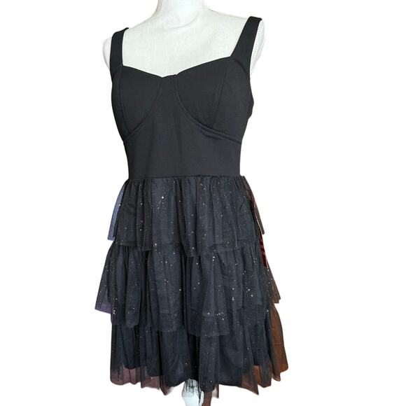 Cocktail evening DATE NIGHT dress by Crystal Doll layer glitter sequin tulle M - Picture 11 of 16